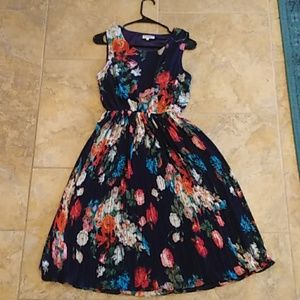 Navy Blue Floral Midi Dress